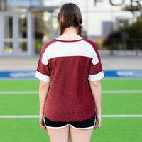 Load image into Gallery viewer, 50029 - Game Day Shimmery Top with Accent Buttons- Burgundy
