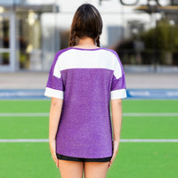 Load image into Gallery viewer, 50029 - Game Day Shimmery Top with Accent Buttons - Purple
