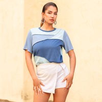 Load image into Gallery viewer, 50033 - Patchwork Color Block Half Sleeve Top
