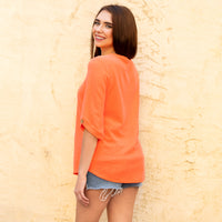 Load image into Gallery viewer, 50035 - V-Neck 3/4 Sleeve Knit Top with Accent Button - Coral
