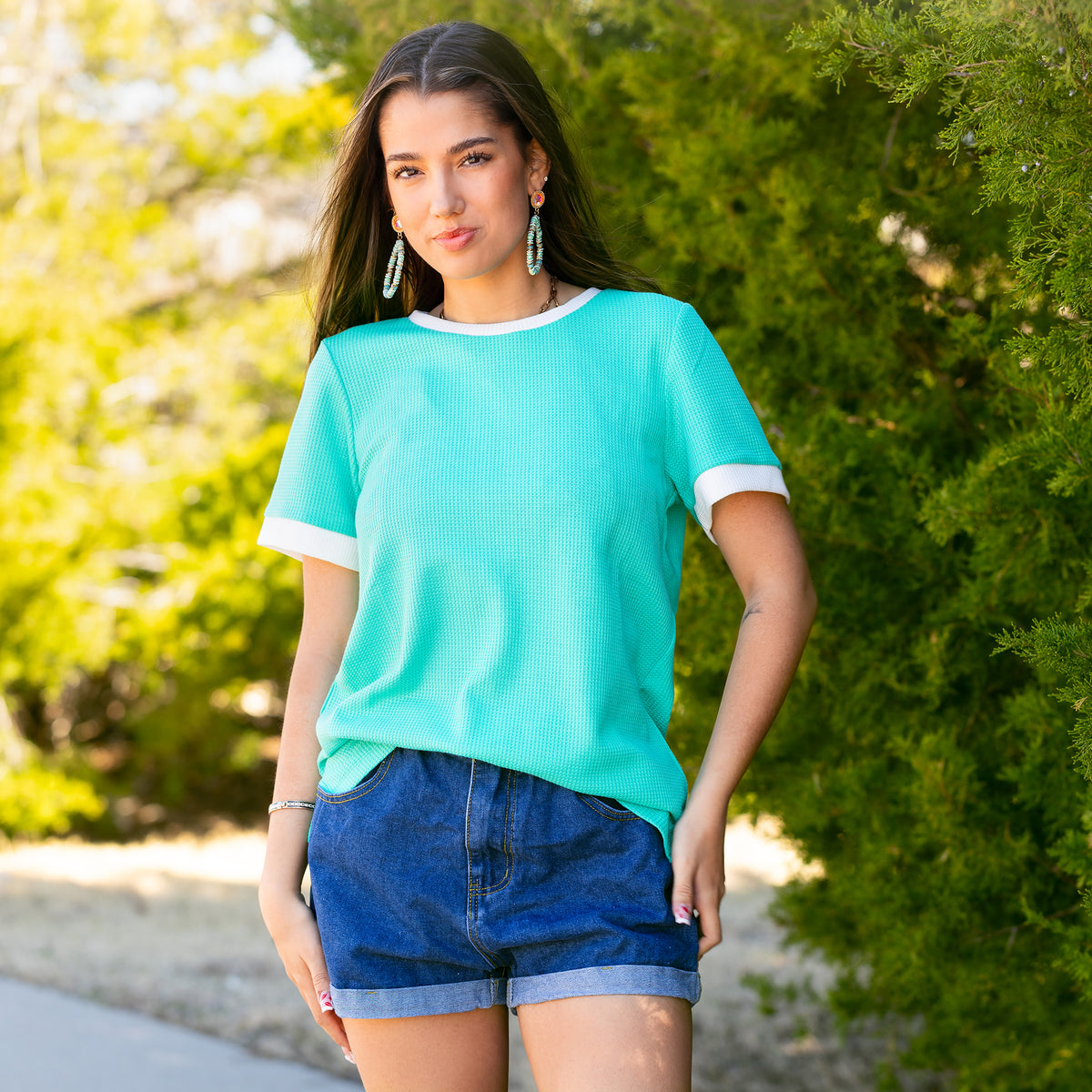 50037 - Half Sleeve Waffle Knit Top