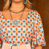 Load image into Gallery viewer, 50040 - Geometric Print Bubble Sleeve Dress with Pockets
