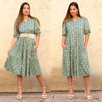 Load image into Gallery viewer, 50041 - V - Neck Leaf Print Dress with Pockets
