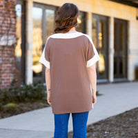 Load image into Gallery viewer, 50042 - Color Block Short Sleeve Top with Slits - Brown
