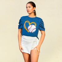 Load image into Gallery viewer, 50046 - Game Day Baseball Print Top with Bunched Sleeves
