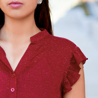 Load image into Gallery viewer, 50048 - V-Neck Ruffle Sleeve Romper with Pockets -Burgundy
