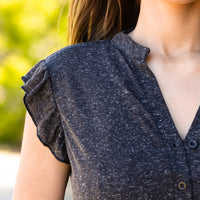 Load image into Gallery viewer, 50048 - V-Neck Ruffle Sleeve Romper with Pockets - Grey
