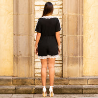 Load image into Gallery viewer, 50049 - Floral Lace Romper with Pockets - Black
