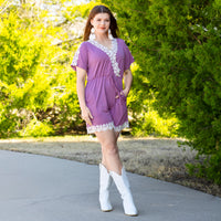 Load image into Gallery viewer, 50049 - Floral Lace Romper with Pockets - Lilac
