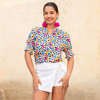 Load image into Gallery viewer, 50054 - V-Neck Abstract Print Bubble Sleeve Top
