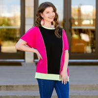 Load image into Gallery viewer, 50056 - Color Block Half Sleeve Top - Black Pink
