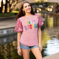 Load image into Gallery viewer, 50057 - Happy Easter Sequin Bubble Sleeve Top
