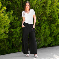 Load image into Gallery viewer, 50067 - Wide Leg Textured Pants with Pockets - Black
