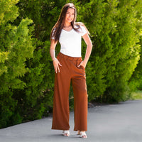 Load image into Gallery viewer, 50067 - Wide Leg Textured Pants with Pockets - Mocha
