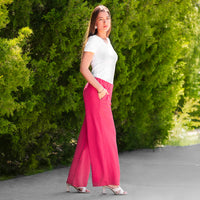 Load image into Gallery viewer, 50067 - Wide Leg Textured Pants with Pockets - Hot Pink
