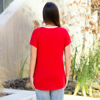 Load image into Gallery viewer, 50068 - Striped Sequin Half Sleeve Top - Red
