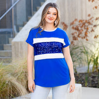 Load image into Gallery viewer, 50068 - Striped Sequin Half Sleeve Top - Royal Blue
