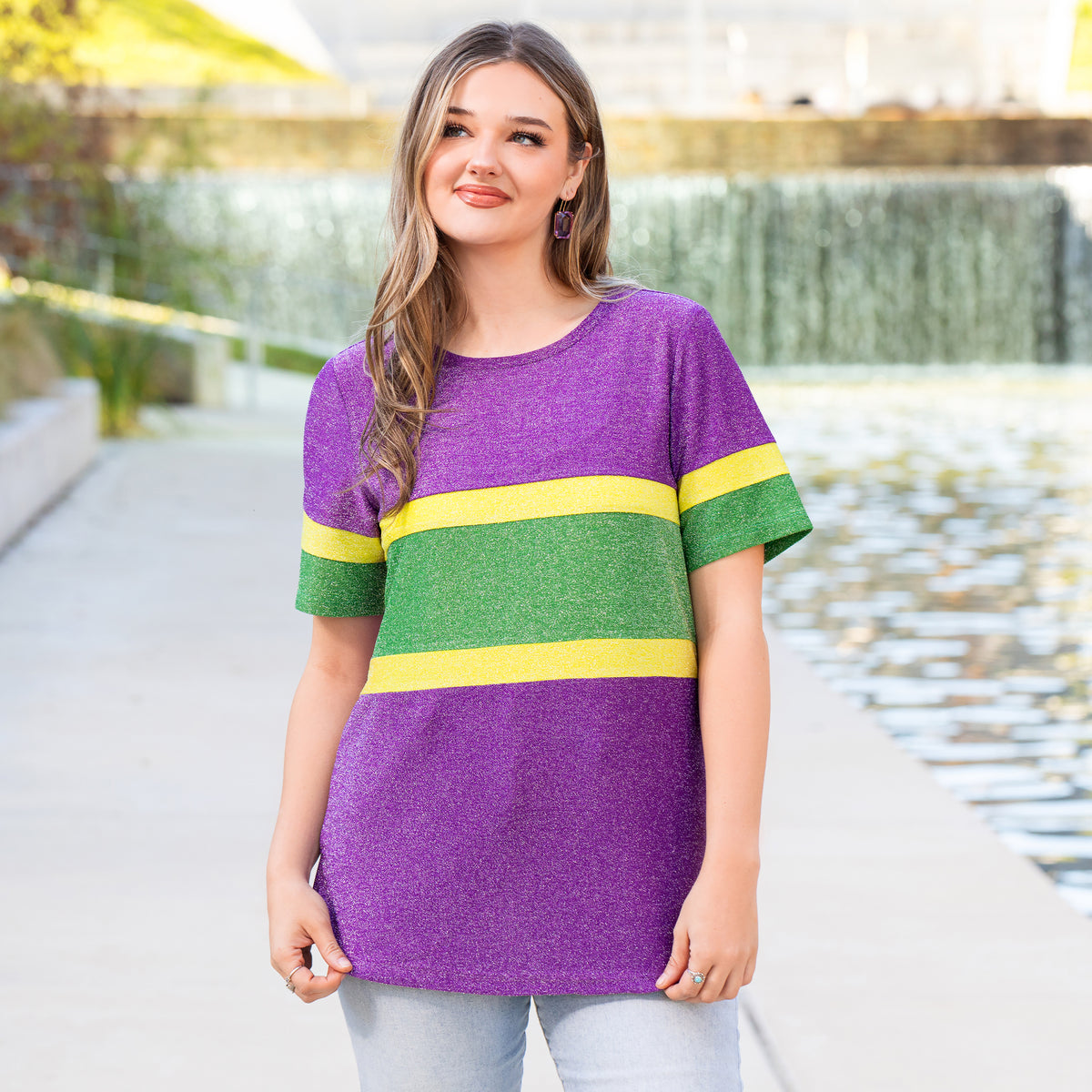 50072 - Mardi Gras Shimmer Color Block Top