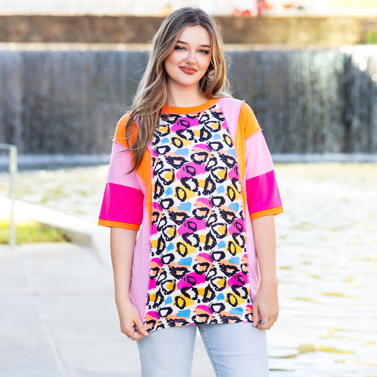 50080 - Multi Leopard Color Block Top