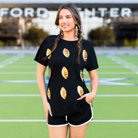 Load image into Gallery viewer, 50083 - Sequin Football Half Sleeve Top - Black
