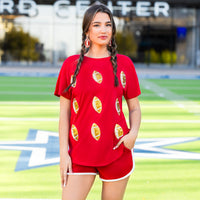 Load image into Gallery viewer, 50083 - Sequin Football Half Sleeve Top - Red
