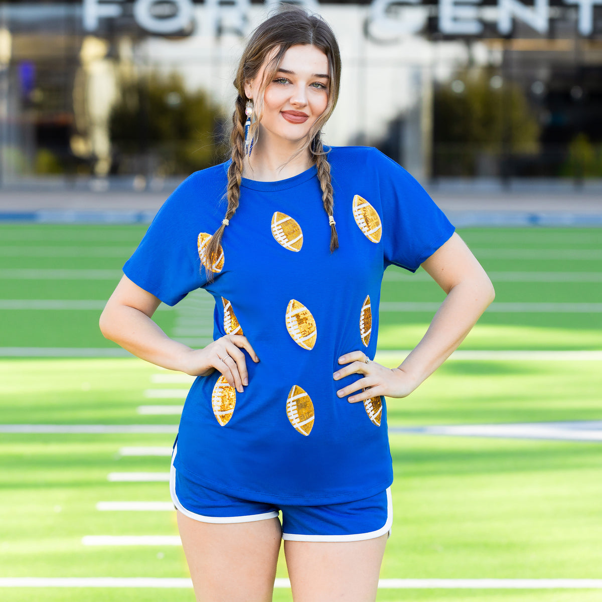 50083 - Sequin Football Half Sleeve Top - Royal Blue