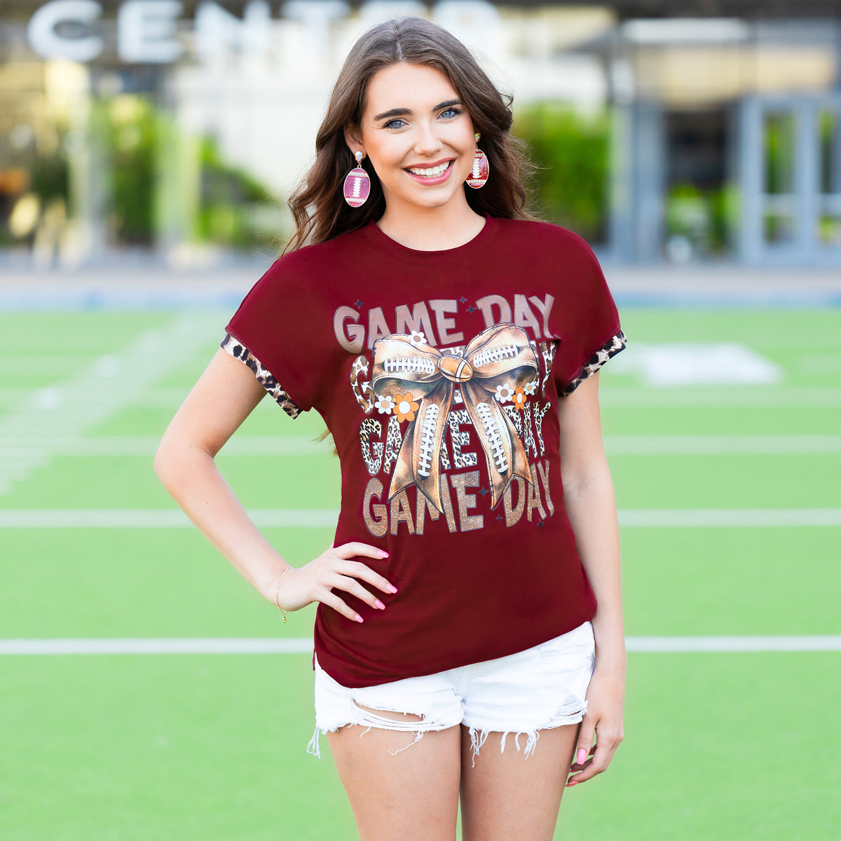 50088 - Football Game Day Half Sleeve Top - Maroon