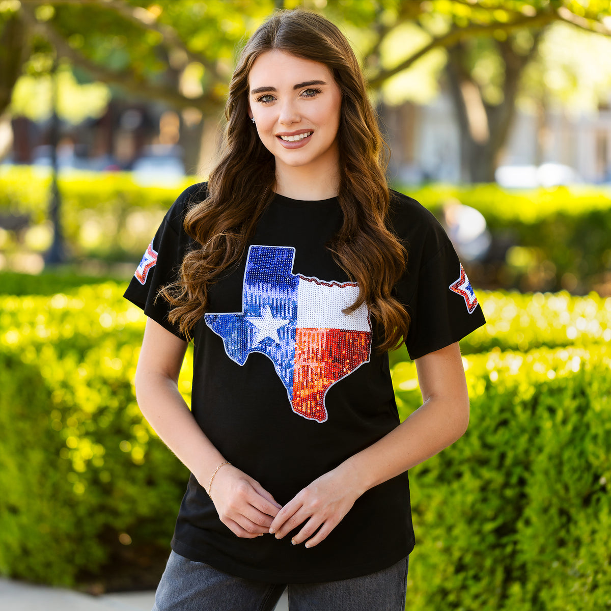 50089 - Sequined Texas Flag & Star Top