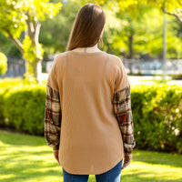 Load image into Gallery viewer, 50091 - Knit Long Sleeve Top with Plaid Print
