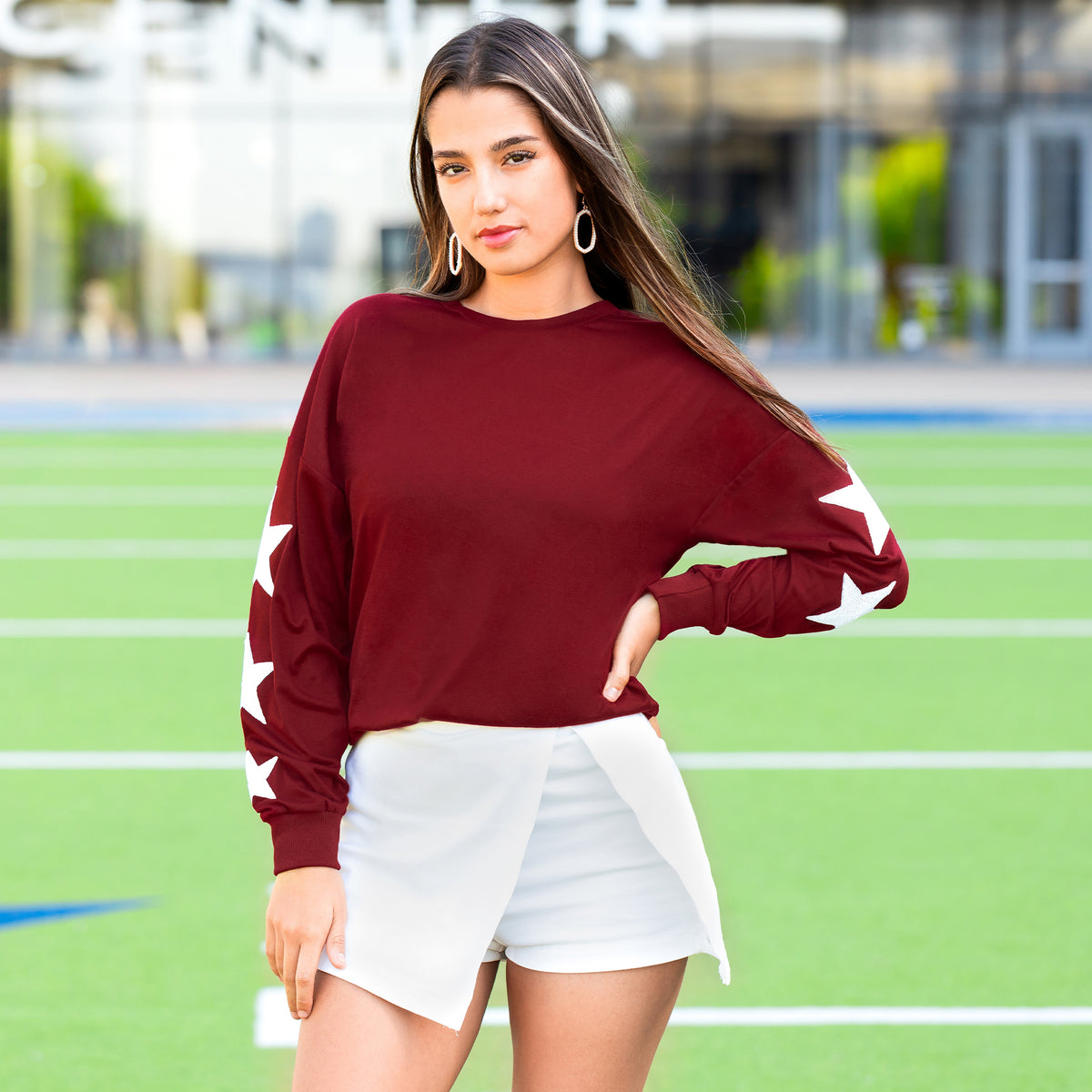 50099 - Texas Star Patch Long Sleeve Top - Maroon