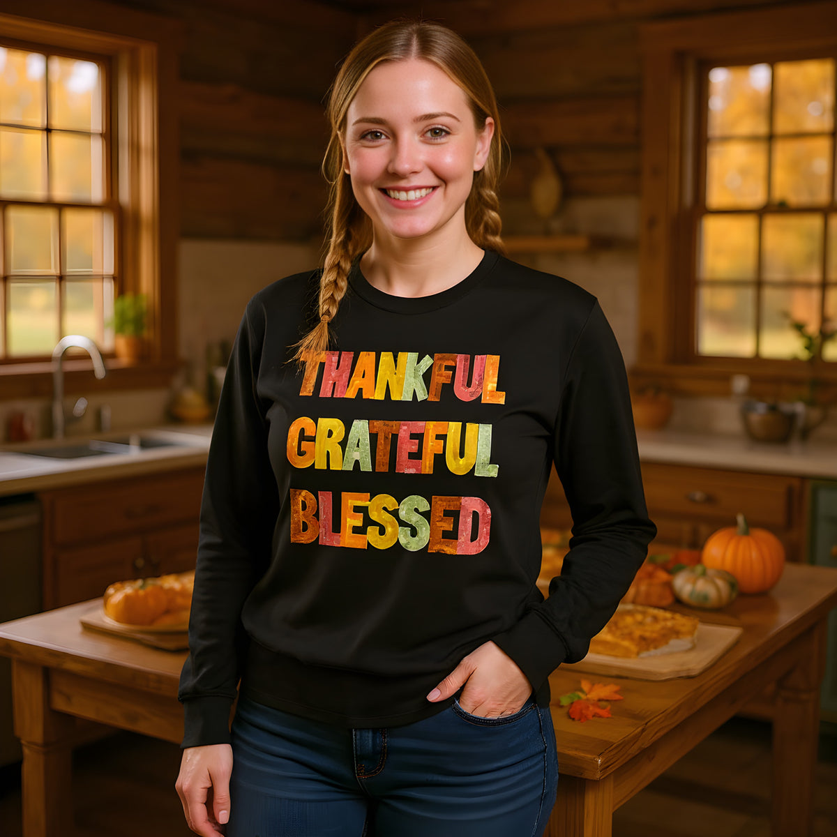 50106 - Sequin Thankful Grateful Blessed Long Sleeve Top