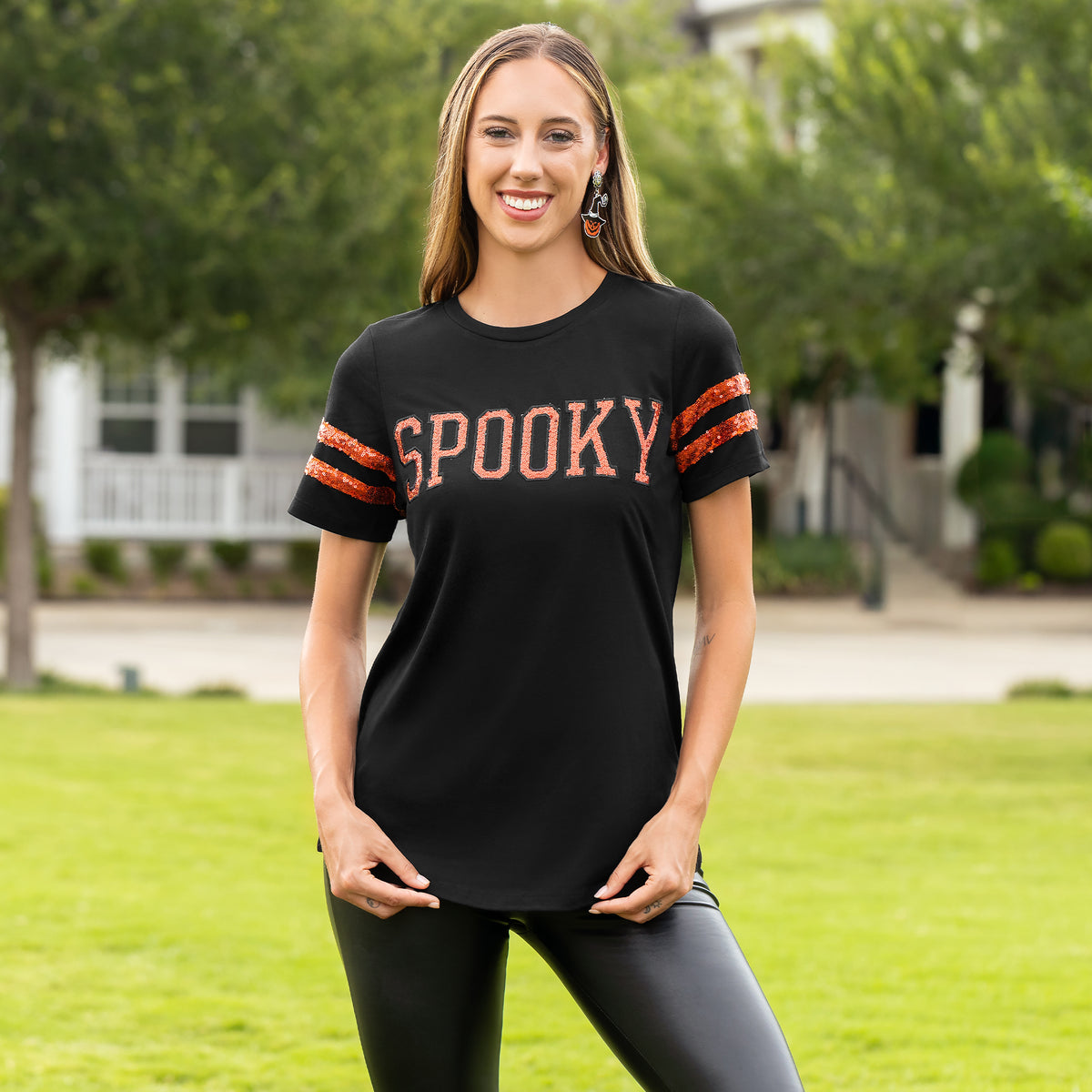 50116 - SPOOKY Halloween Half Sleeve Top with Sequin Accents