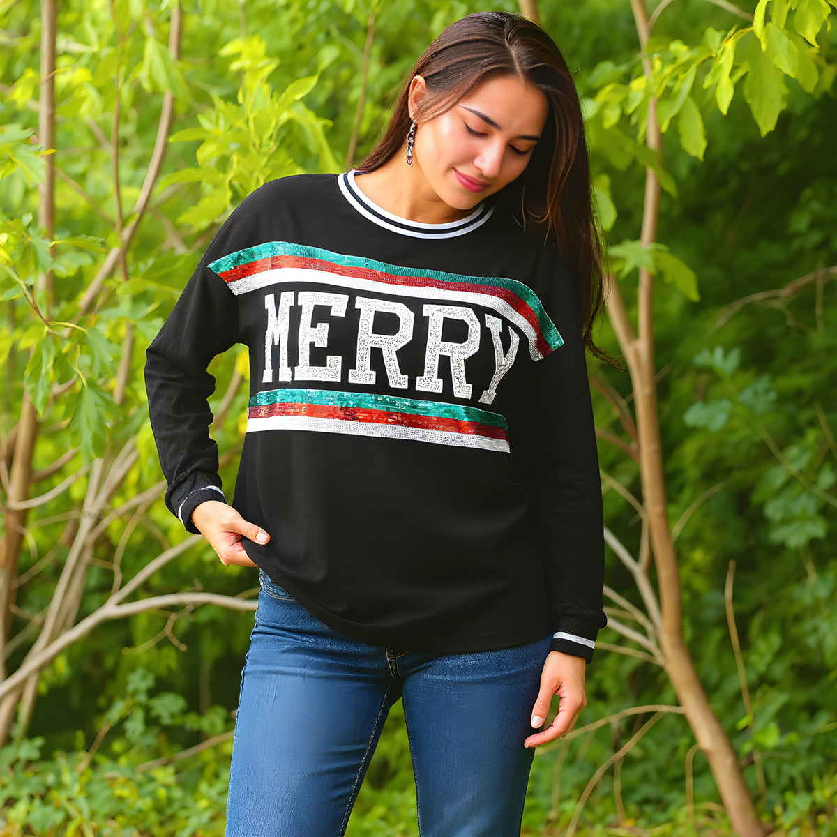 50117 - Christmas MERRY Sequined Long Sleeve Top