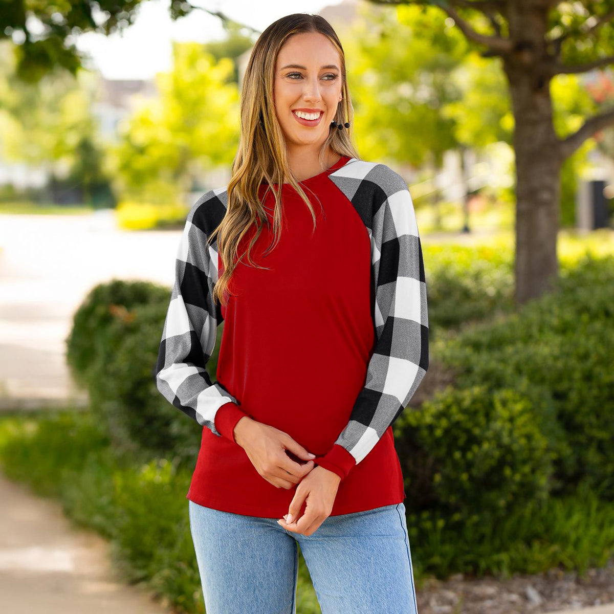50121 - Plaid Long Sleeve Top - Red
