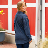 Load image into Gallery viewer, 50122 - Pearl Embellished Denim Style Shirt
