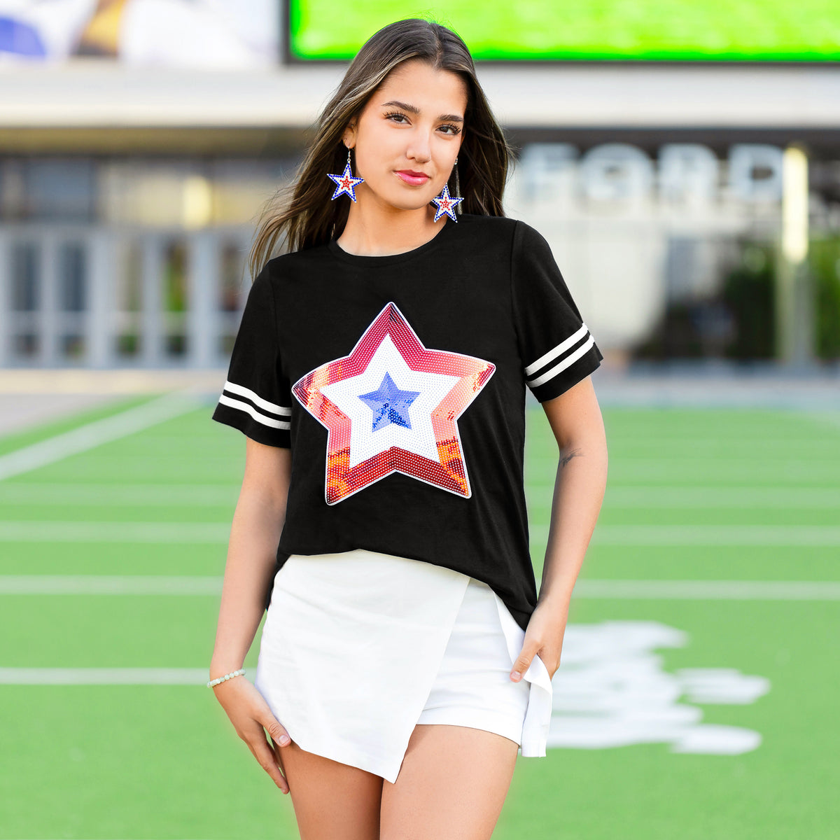 50123 - Game Day Sequin Star Half Sleeve Top