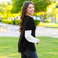 Load image into Gallery viewer, 50131 - Ribbed Color Block Long Sleeve Top - Black
