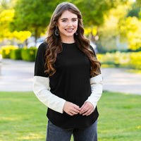 Load image into Gallery viewer, 50131 - Ribbed Color Block Long Sleeve Top - Black
