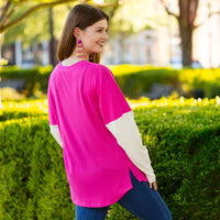 Load image into Gallery viewer, 50131 - Ribbed Color Block Long Sleeve Top - Hot Pink
