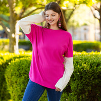 Load image into Gallery viewer, 50131 - Ribbed Color Block Long Sleeve Top - Hot Pink
