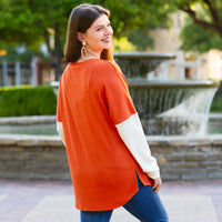 Load image into Gallery viewer, 50131 - Ribbed Color Block Long Sleeve Top - Orange
