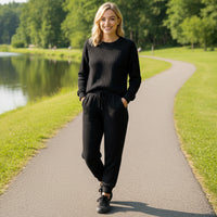 Load image into Gallery viewer, 50133 - Solid Textured Top and Bottom Jogger Set - Black
