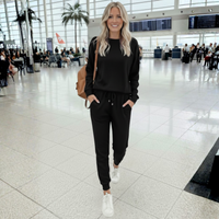 Load image into Gallery viewer, 50133 - Solid Textured Top and Bottom Jogger Set - Black
