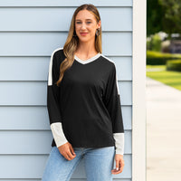 Load image into Gallery viewer, 50136 - Ribbed Color Block V-Neck Long Sleeve Top - Black

