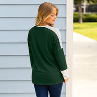 Load image into Gallery viewer, 50136 - Ribbed Color Block V-Neck Long Sleeve Top - Green
