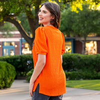 Load image into Gallery viewer, 50137 - Sequined Halloween Pumpkin Top with Puffed Sleeves
