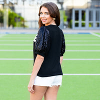 Load image into Gallery viewer, 50139 - Game Day Sequin Bubble Sleeves Top - Black
