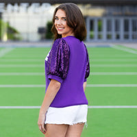 Load image into Gallery viewer, 50139 - Game Day Sequin Bubble Sleeves Top - Purple
