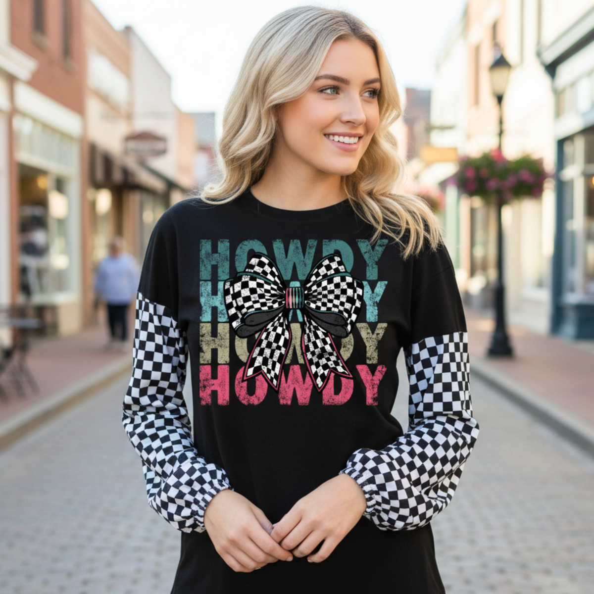 50148 - Checkered Sleeve Howdy Top
