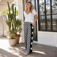 Load image into Gallery viewer, 50296 – Checkered Wide Leg Pants with Stars and Pockets
